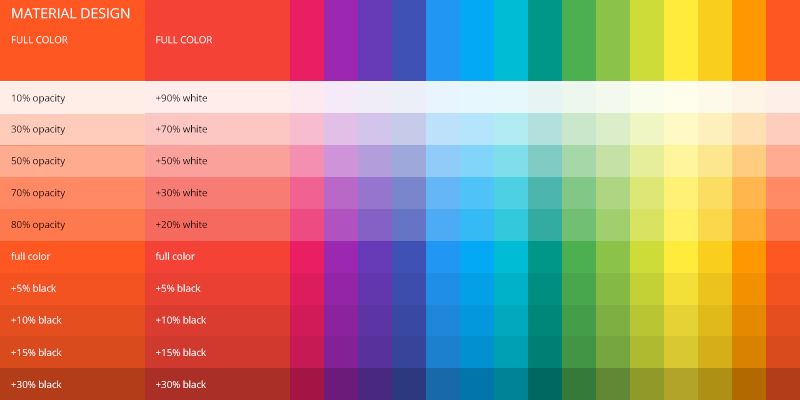 Material design color swatches.