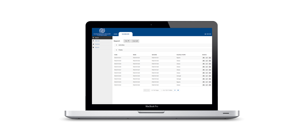 IOM Profiler is a web application that focuses on collecting information about migrants and using this information to show graphs and create reports.